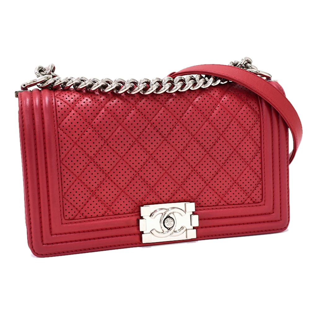 Chanel Chain Shoulder Bag Boy Chanel Leather Red